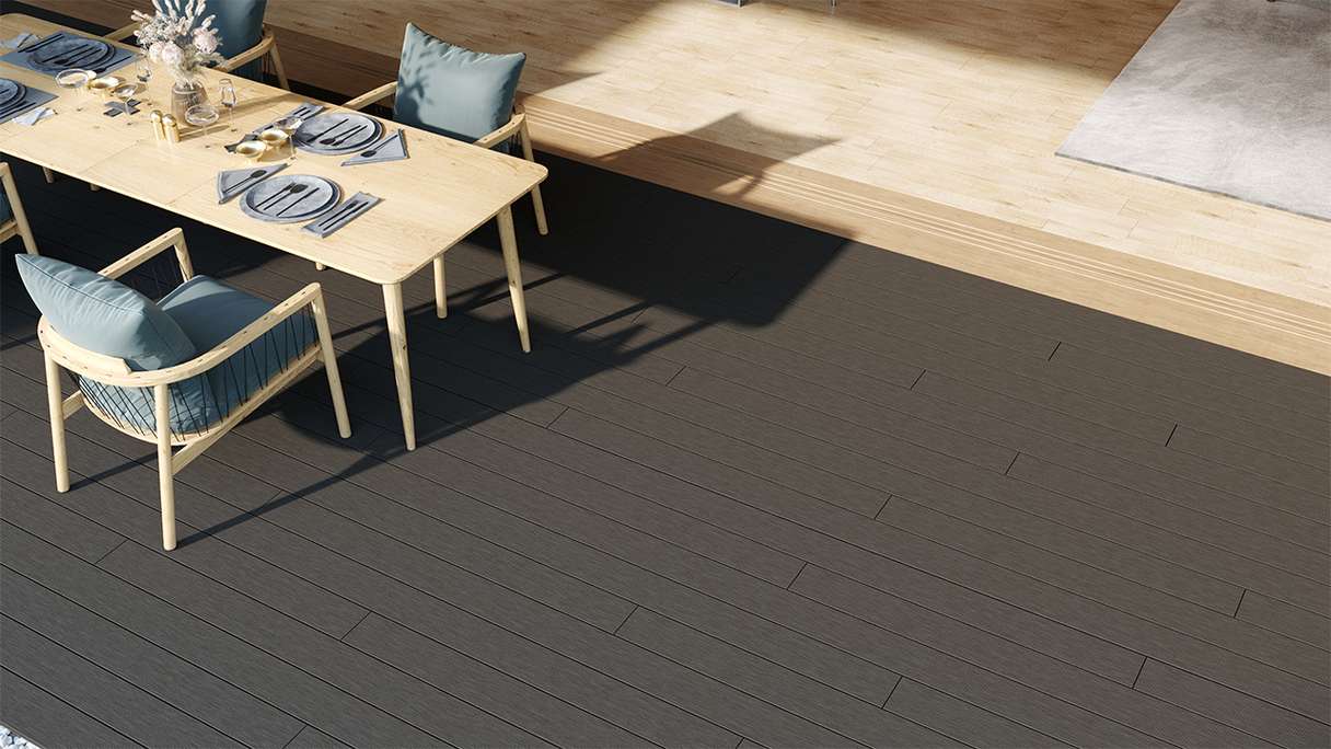 planeo LightWood WPC Lame de terrasse alvéolaire - gris foncé 3m rainuré/cannelé