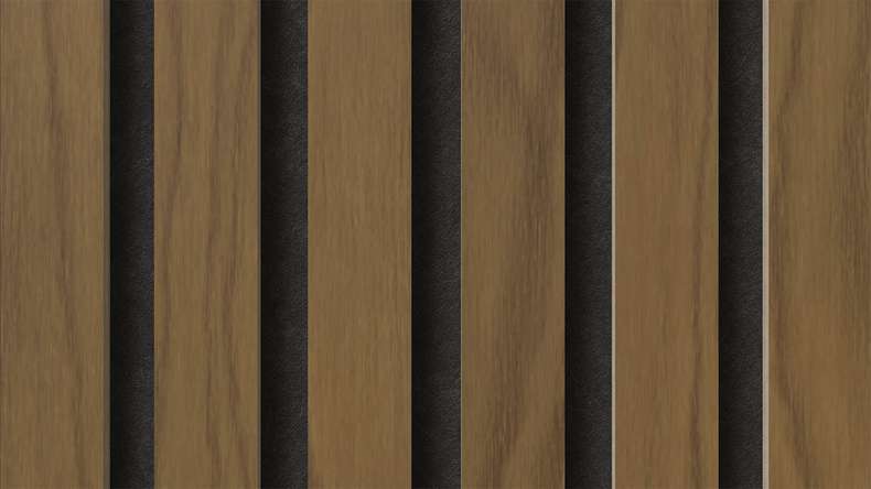 planeo Akustikpaneele - Walnuss 2480 x 600 x 21.5 mm | schwer entflammbar Brandschutz Klasse B