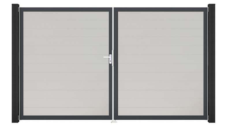 planeo Gardence Simply Small - PVC-Tor - DIN Links 2-flügelig Weiss mit Anthrazit-Alurahmen | DB703 300 x 180 cm