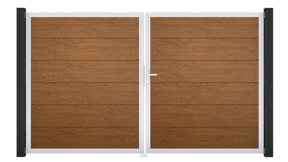 planeo Gardence Simply - PVC-Tor 2-flügelig Golden Oak mit Alurahmen 