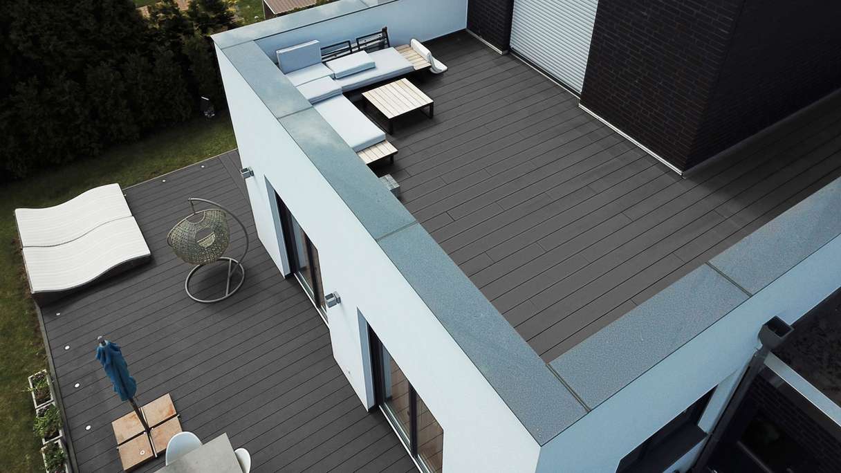 Komplett-Set TitanWood 3m Massivdiele Rillenstruktur dunkelgrau 49m² inkl. Alu-UK