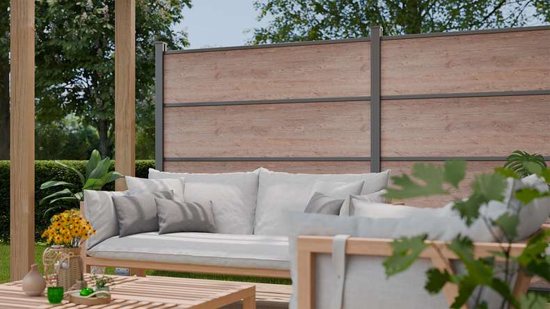 planeo Gardence Resistant - HPL-Steckzaun Holzoptik 180 x 183 cm