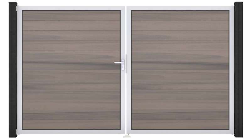 planeo Gardence Strong - Portail BPC - À deux vantaux, bicolore, co-extrudé, avec cadre en aluminium