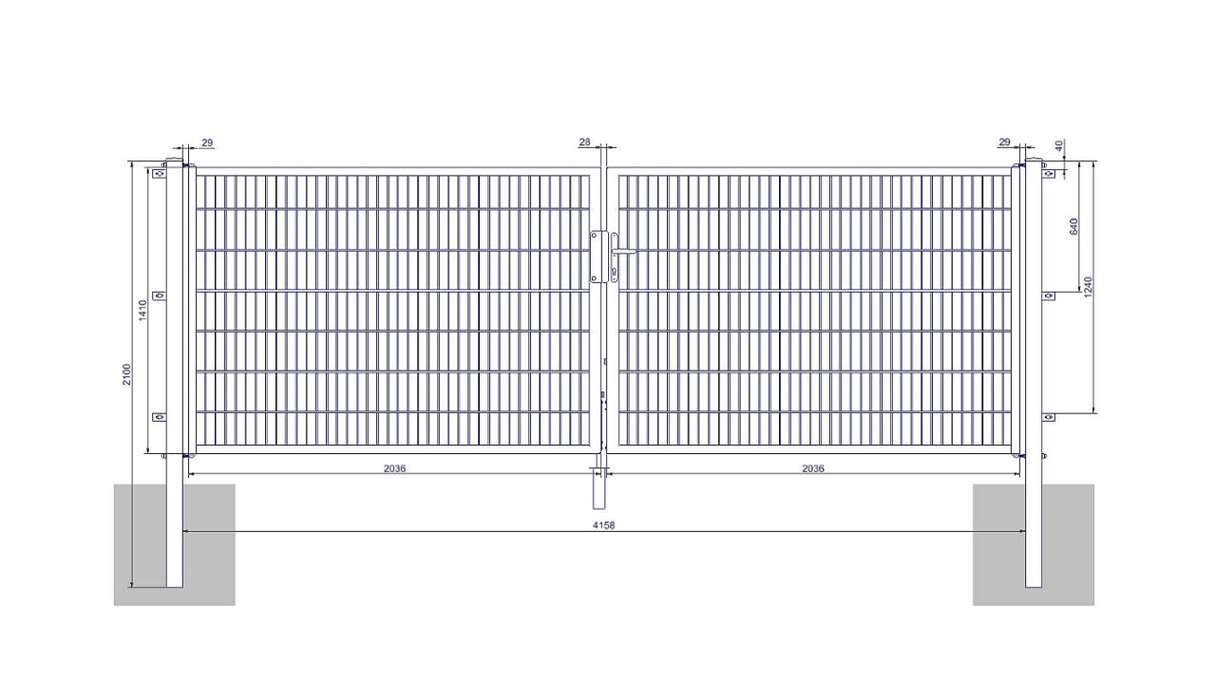planeo Universaltor medium 2-flg. Feuerverzinkt H 1400 x B 4158 mm inkl. Torpfosten