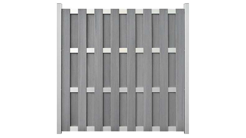 planeo Gardence Premade - BPC-Gartenzaun Quadratisch Steingrau co-extrudiert 180 x 180cm mit EV1 Silber Querriegel