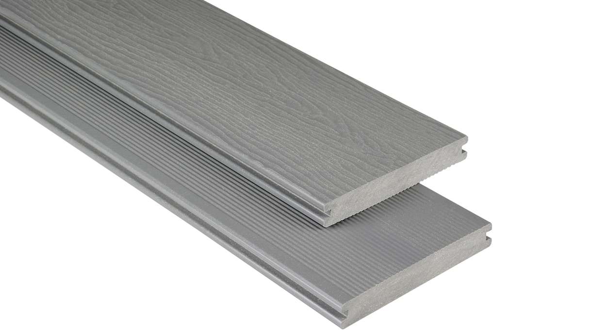 planeo WPC - pannello per decking solido grigio - scanalato/goffrato