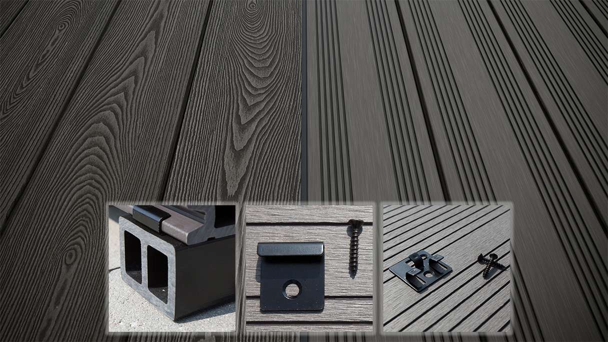 planeo SolidWood WPC decking set completo di tavole massicce - Grigio scuro francese/testurizzato