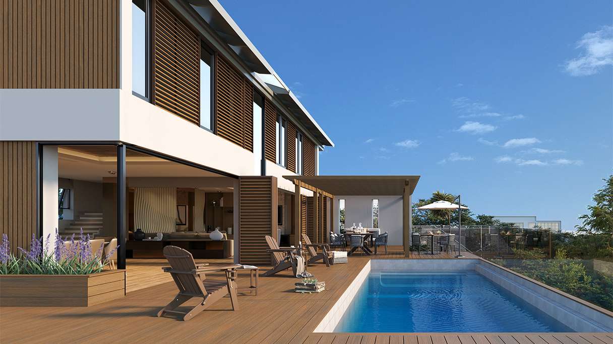 planeo LINEA Slim - Bardage de façade en WPC CoEx « Burma Teak » 2900 x 215 mm