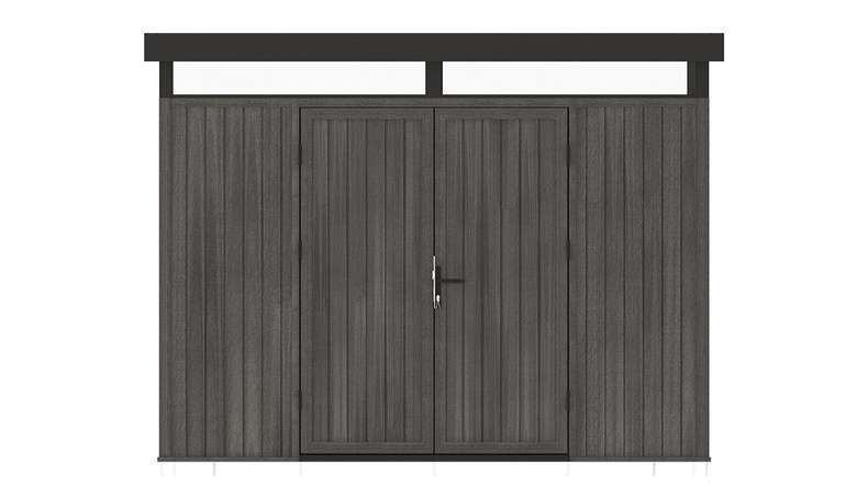 Abri de jardin planeo WPC CoEx à toit plat, modèle L - Gris foncé, 300 x 292 x 226,5 cm