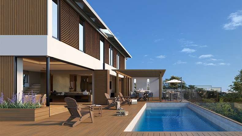 planeo LINEA Slim - Bardage de façade en WPC CoEx « Burma Teak » 2900 x 215 mm