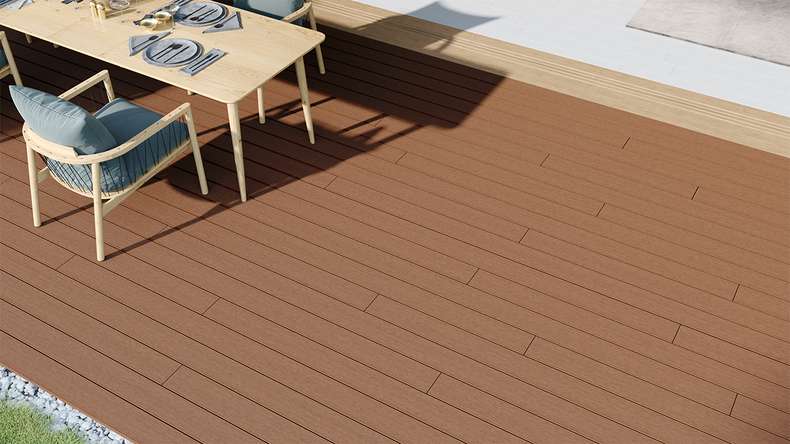 planeo LineWood WPC Pannello per decking solido - Marrone chiaro 3,60m scanalato/scanalato