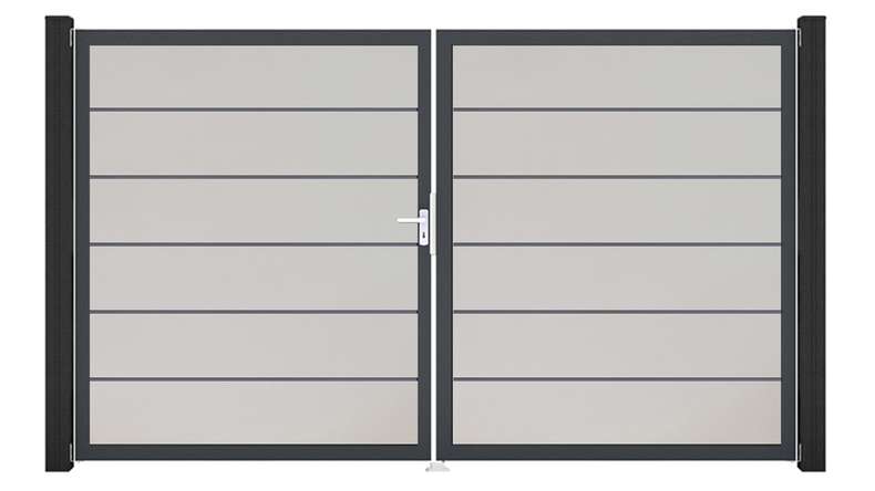 planeo Gardence Simply Premium - Cancello in PVC a 2 ante, bianco con telaio in alluminio, 300 x 180 cm