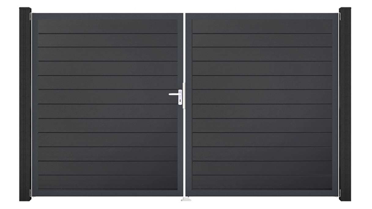 planeo Gardence Simply Small - Portail en PVC à deux battants, gris anthracite, avec cadre en aluminium, 300 x 180 cm