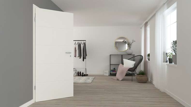 planeo Porte d'intérieur design VELA Kado 5O laque blanche 9010 chant d'angle | laqué - 1985 x 610|735|860|985 mm