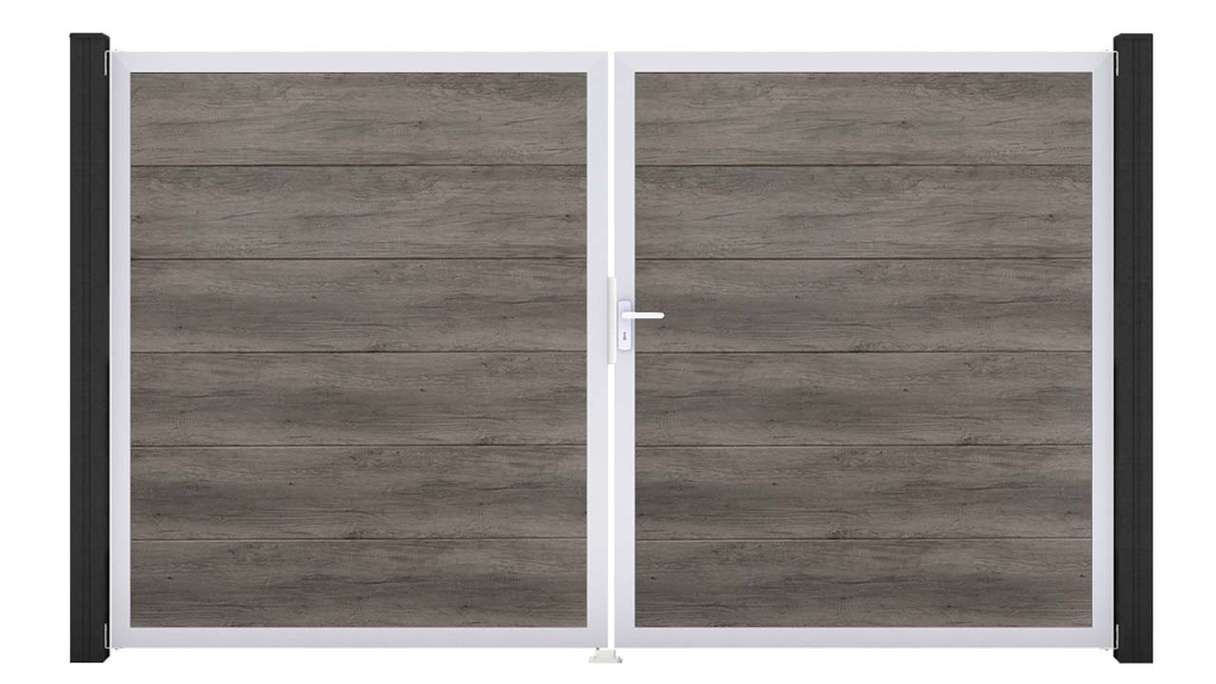 planeo Gardence Simply - PVC-Tor 2-flügelig Monument Oak mit Alurahmen