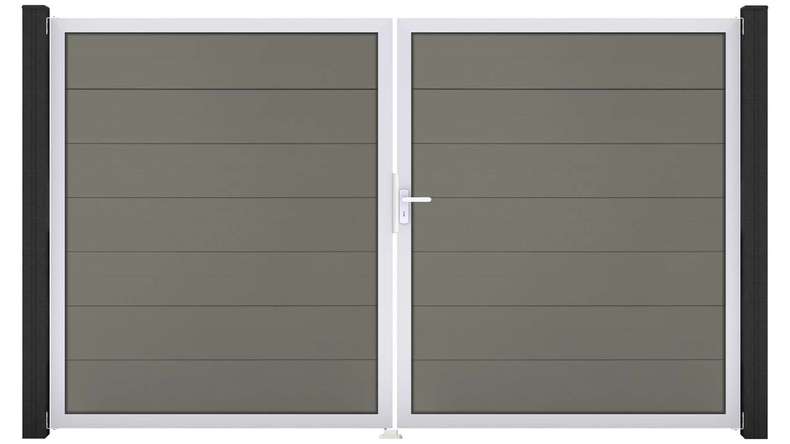 planeo Gardence Strong XL - BPC-Tor - 2-flügelig Grau mit Alurahmen