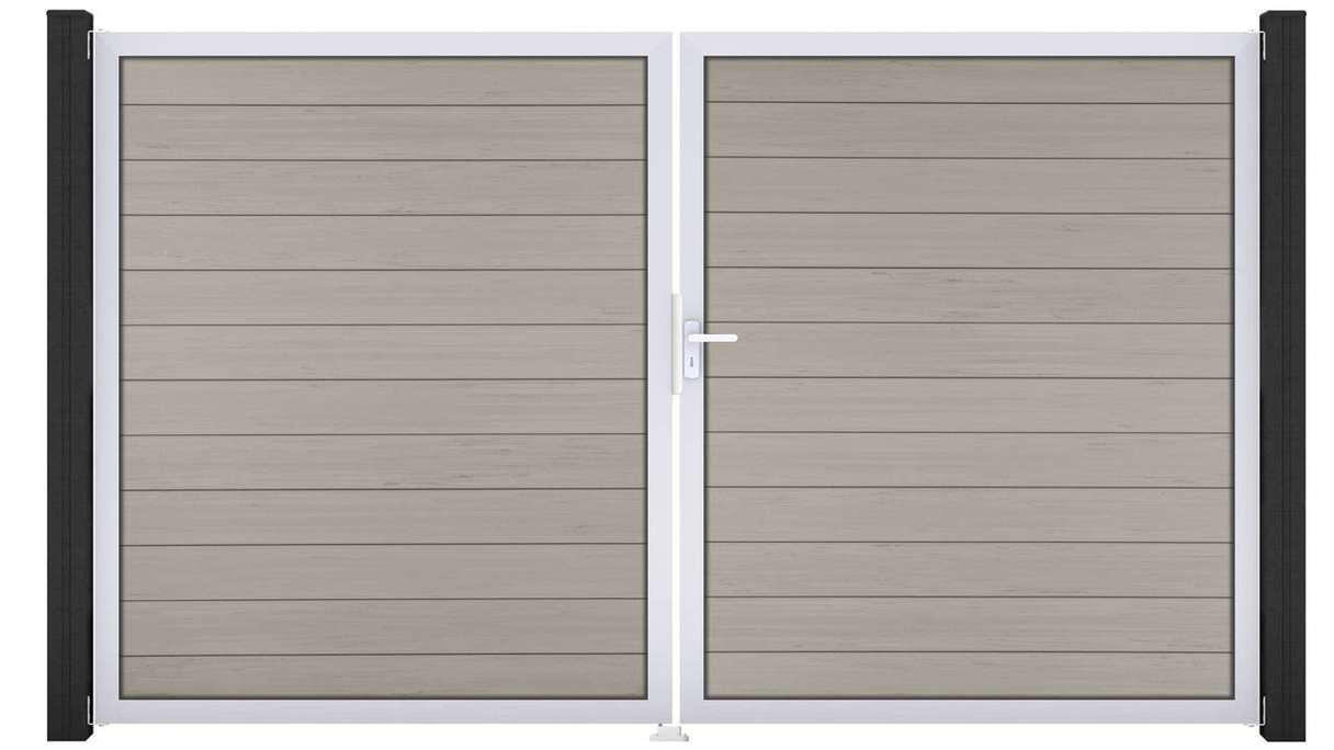 planeo Gardence Strong - Cancello BPC - a 2 ante, bicolore sabbia con telaio in alluminio