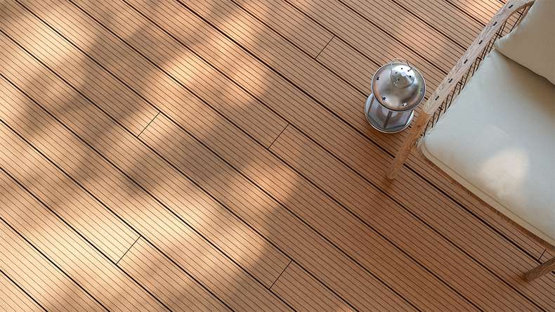 planeo LineWood WPC Pannello per decking solido - Marrone chiaro 3,60m scanalato/scanalato