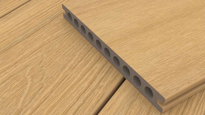 planeo MAXLine Nature - WPC CoEx lame de terrasse XL gainée chambre creuse - sable 3m structuré/lisse brossé