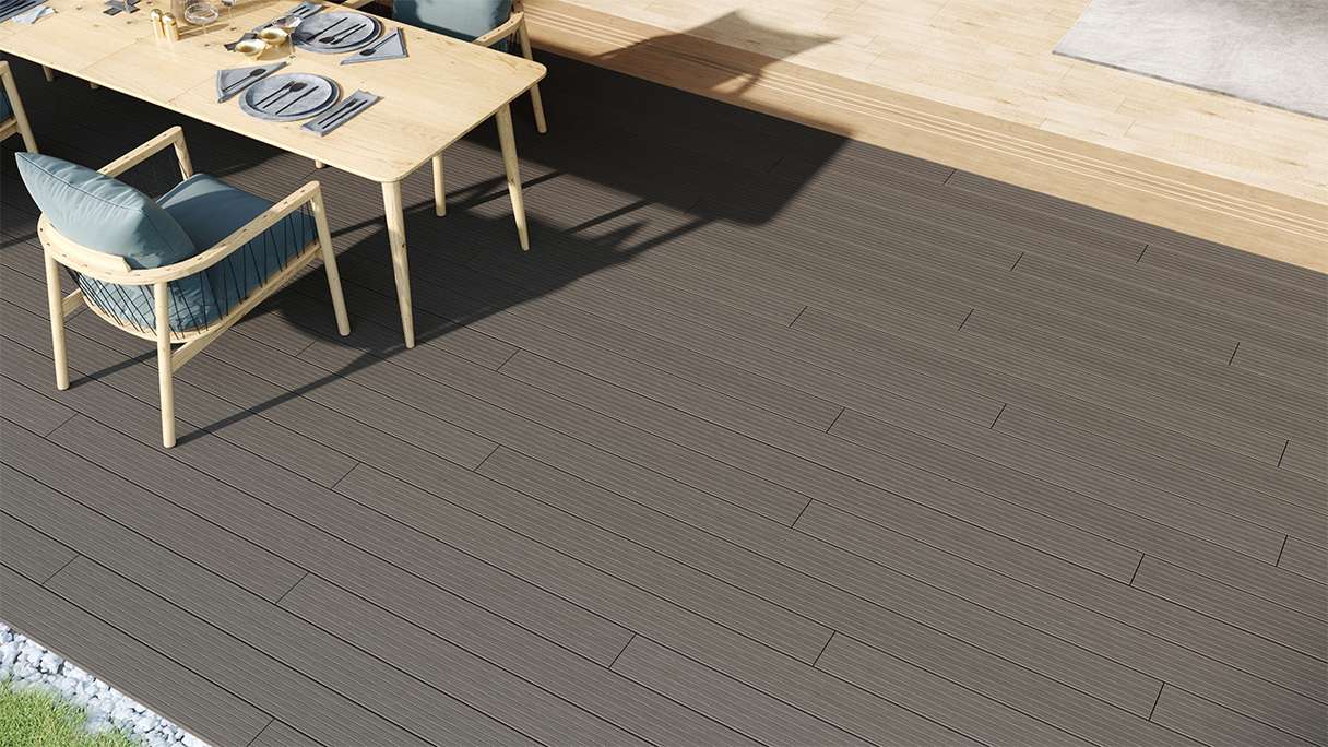 planeo LineWood WPC Pannello per decking solido - Grigio chiaro 3m scanalato/scanalato