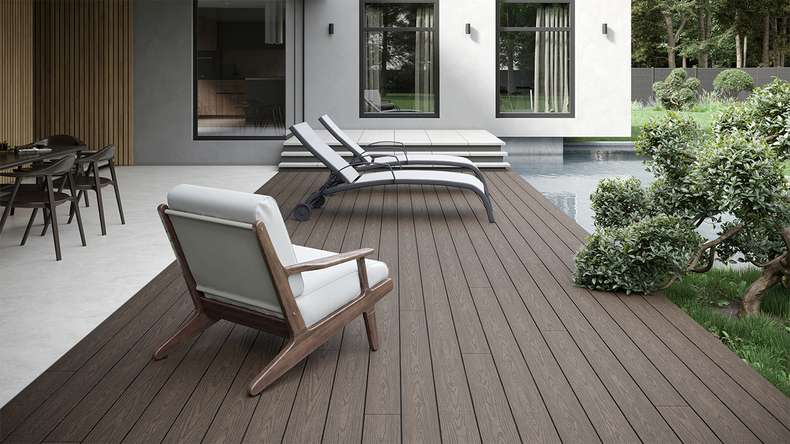 planeo CoEXWood WPC Terrassendiele Massiv ummantelt - Anthrazitgrau/Graubraun 3m strukturiert