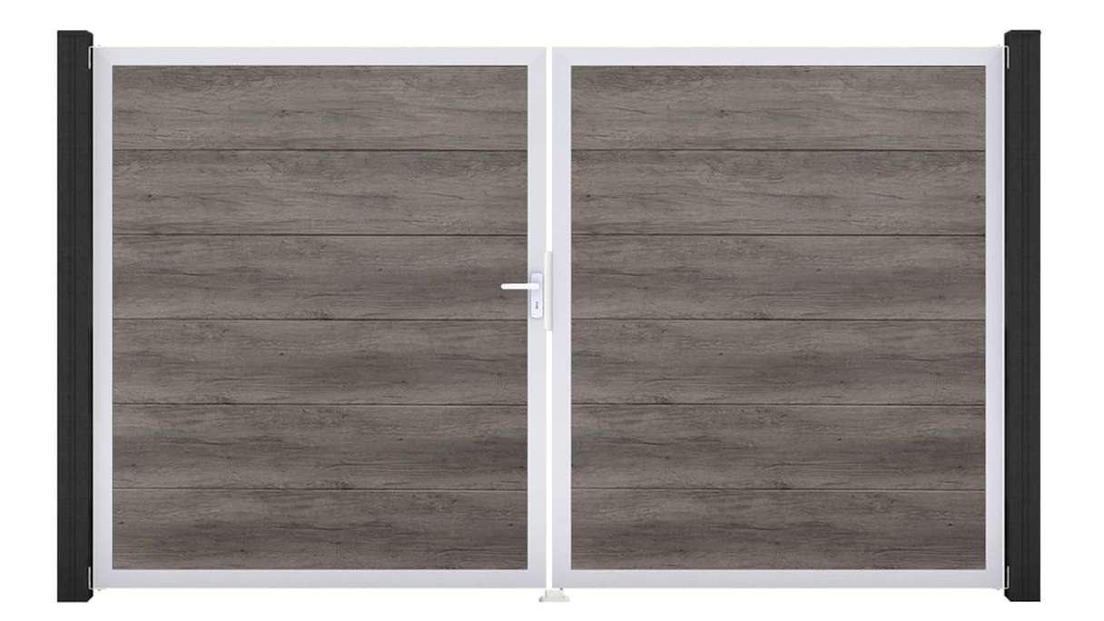 planeo Gardence Simply - PVC-Tor 2-flügelig Monument Oak mit Alurahmen
