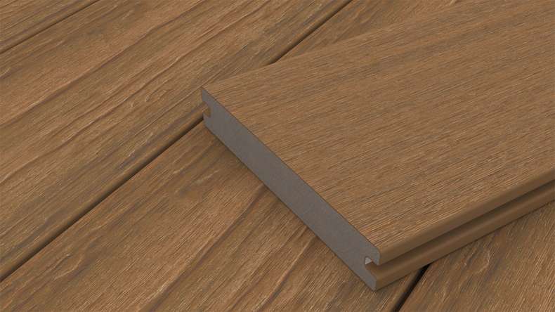 planeo ANTIKWoodline - Doghe per terrazza rivestite in WPC CoEx, doghe massicce - Teak birmano 3 m - rustico/spazzolato liscio