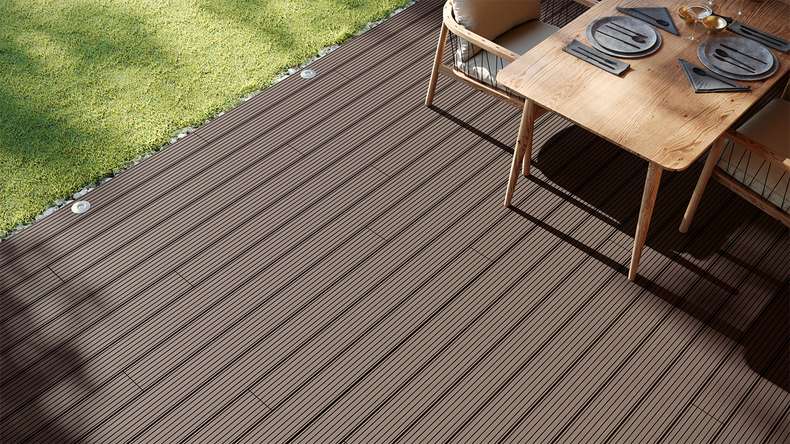 planeo LineWood WPC Pannello per decking solido - marrone scuro 3m scanalato/scanalato