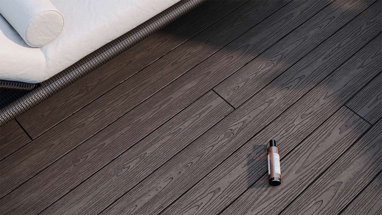 planeo CoEXWood Kit complet de terrasse en WPC Plancher massif - brun clair/brun foncé structuré