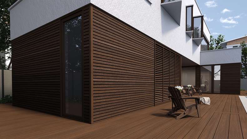planeo LINEA Slim - Bardage de façade en WPC CoEx, teinte Ipe brun, 2900 x 215 mm