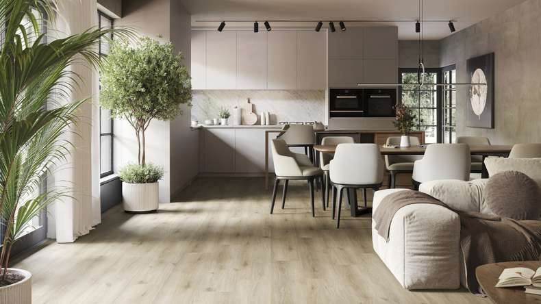 planeo Rigido Vinile ad incastro - SolutionX 2in1 Oak Cream | Isolamento acustico integrato (ECF-0097)