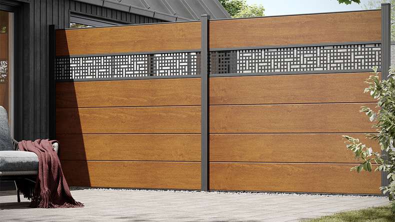 planeo Gardence Simply - Clôture PVC à emboîter Carré chêne doré