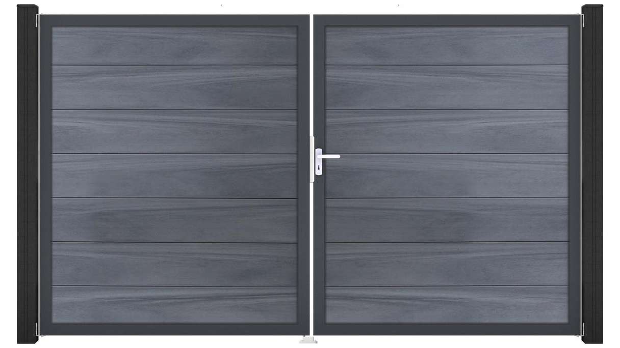 planeo Gardence Strong XL - Cancello BPC - a due ante, grigio pietra, co-ex con telaio in alluminio