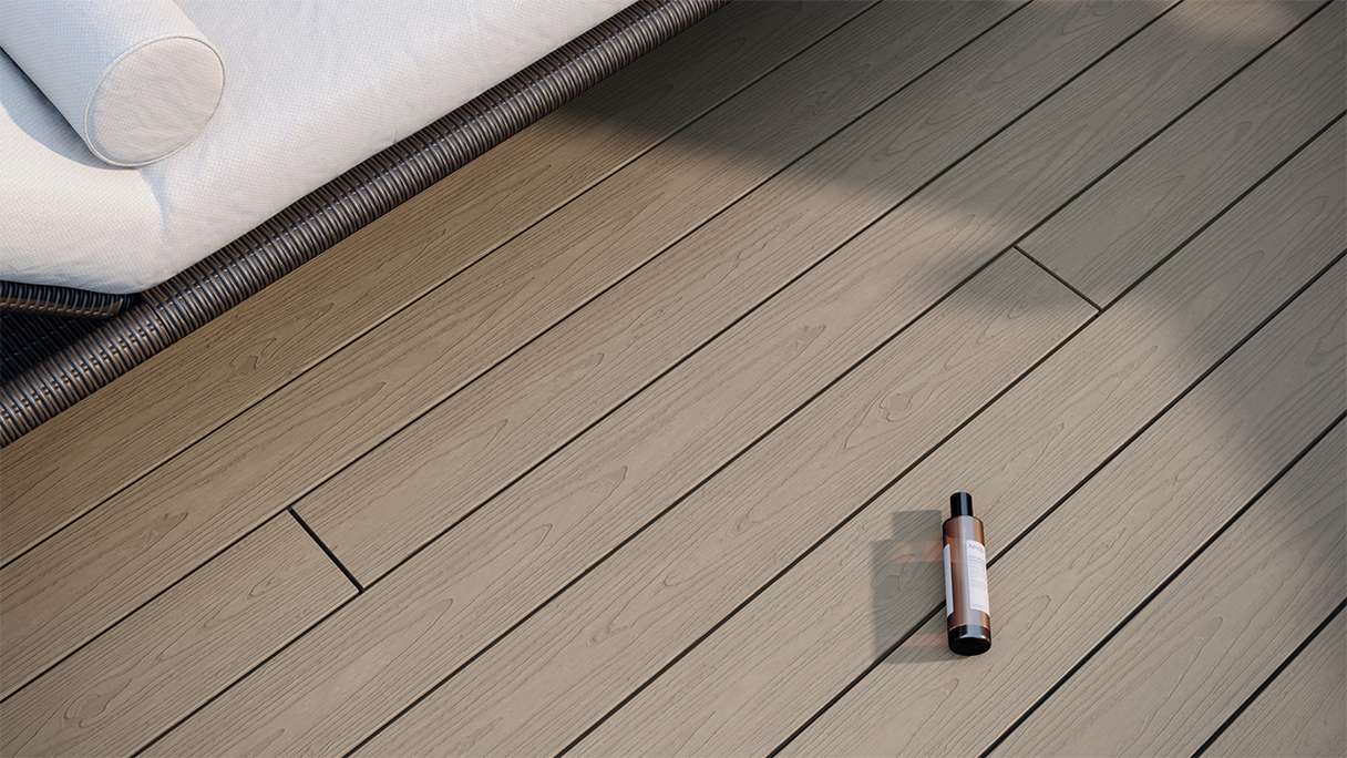 planeo CoEXWood Lame de terrasse WPC massif enrobé - gris/ciment 3m structuré