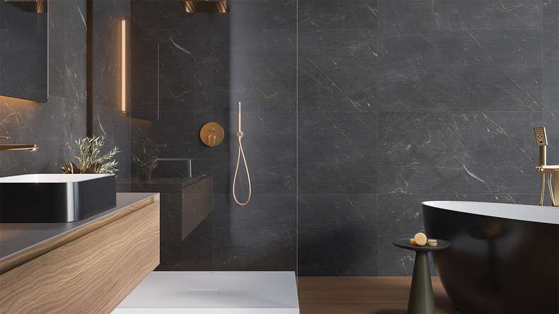 planeo Wandverkleidung SPC - CeraRock Tile Stripes Black Slate 120 x 60 cm