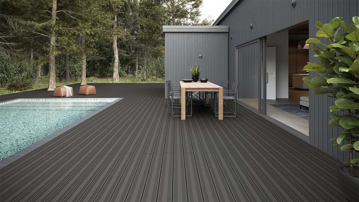 planeo SolidWood WPC Lame de terrasse massive - gris foncé 4.8m français/structuré