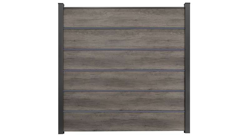 planeo Gardence Simply Premium - PVC-Steckzaun Monument Oak mit Lisenen in Anthrazit 180 x 180 cm