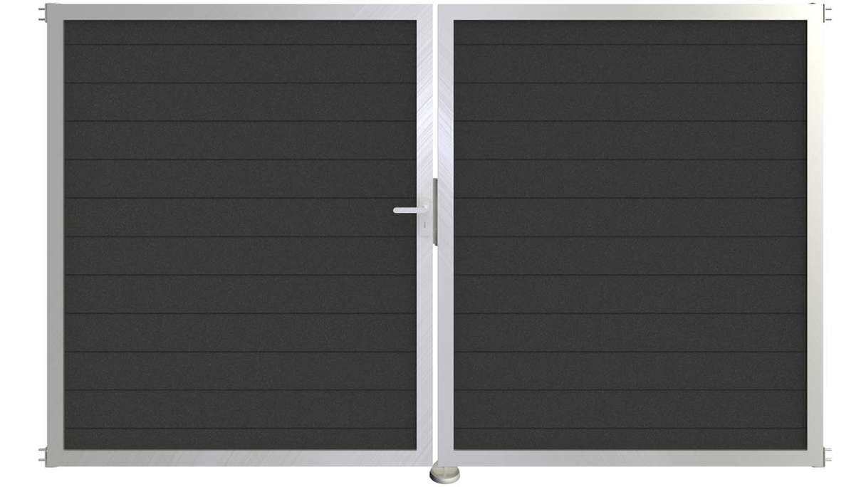 planeo Gardence Metallic - Porte aluminium DIN gauche 2 vantaux Anthracite avec cadre en aluminium argenté