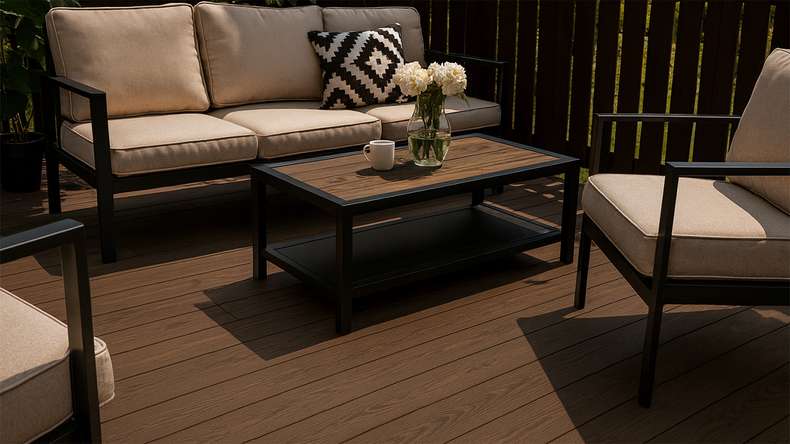 planeo Terrasse en bois massif Thermo frêne foncé lisse des deux côtés - 1500 x 130 x 20 mm