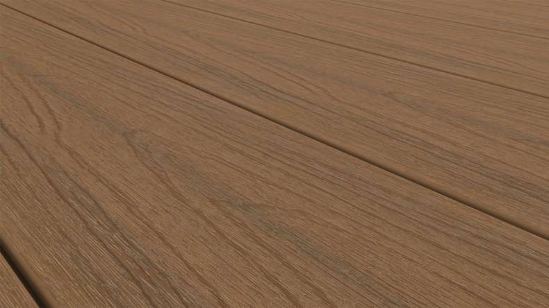 planeo MAXLine Nature - WPC CoEx lame de terrasse XL gainée chambre creuse - Burma Teak 3m structuré/lisse brossé