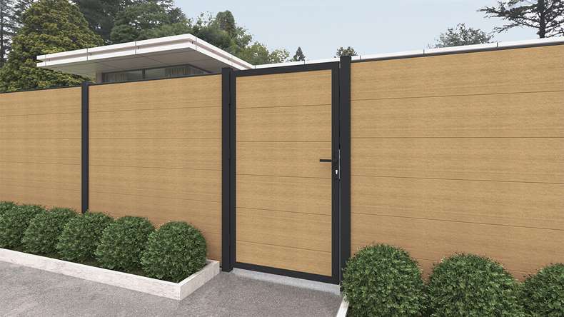 planeo INFINITY XL-Board - WPC CoEx Universaltor Sand mit Anthrazit Alurahmen 100 x 180 cm
