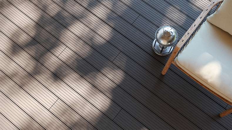 planeo LightWood Kit complet de terrasse WPC à lames creuses - gris clair rainuré/cannelé