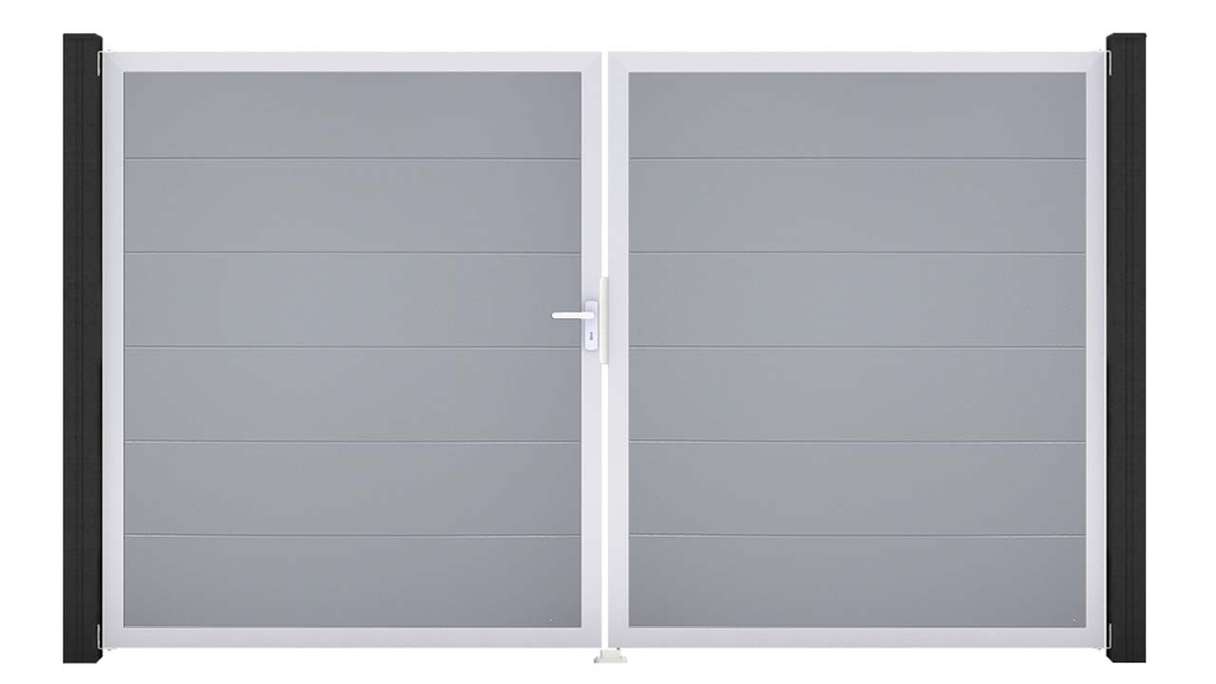 planeo Gardence Simply - PVC-Tor 2-flügelig Silbergrau mit Alurahmen