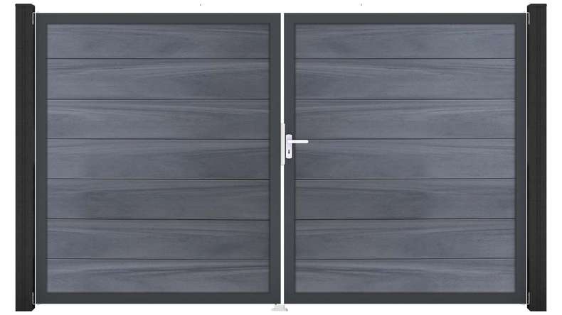 planeo Gardence Strong XL - Cancello BPC - a due ante, grigio pietra, co-ex con telaio in alluminio 
