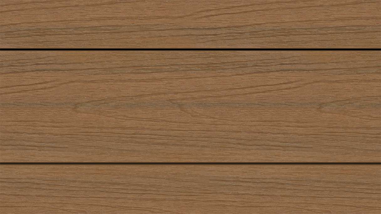 planeo WOODLine Nature - Pannello per decking rivestito in WPC CoEx a camera cava - Burma teak 3m strutturato/liscio spazzolato