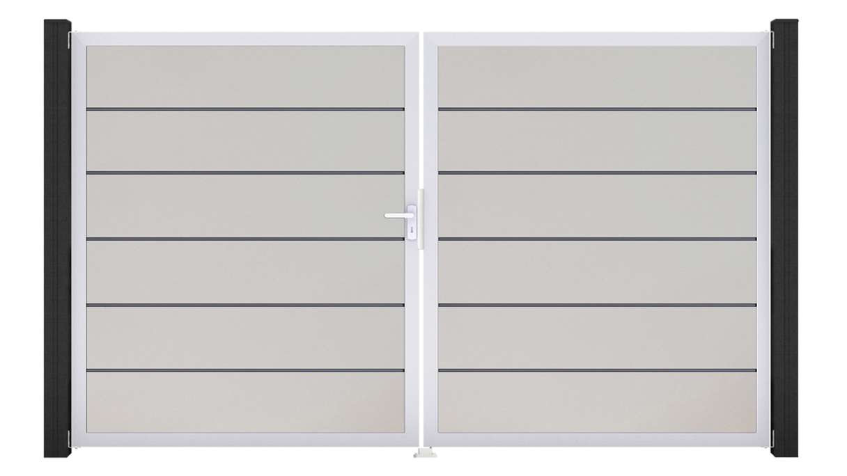 planeo Gardence Simply Premium - Cancello in PVC a 2 ante, bianco con telaio in alluminio, 300 x 180 cm