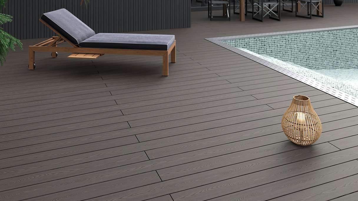 planeo SolidWood WPC-Terrasse Komplett-Set Massivdiele - Hellgrau französisch/strukturiert