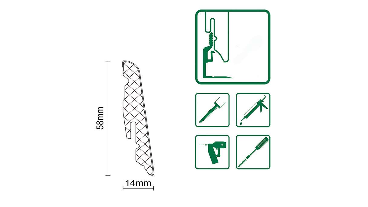 planeo Plinthe SolutionX 2en1 - 2400 x 14 x 58 mm Chêne Crème (SL0097)