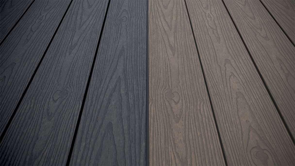 planeo CoEXWood Lame de terrasse WPC massif enrobé - gris anthracite/gris brun 3m structuré