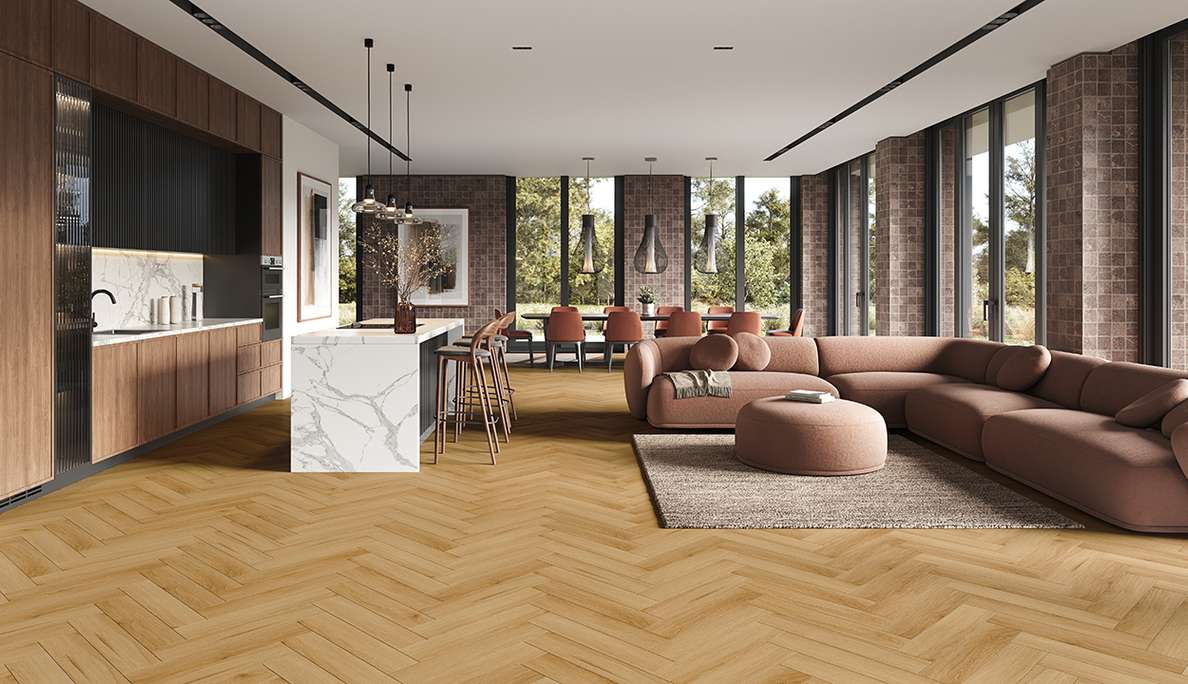 planeo Vinile rigido a incastro - SolutionX 2in1 a spina di pesce rovere dorato